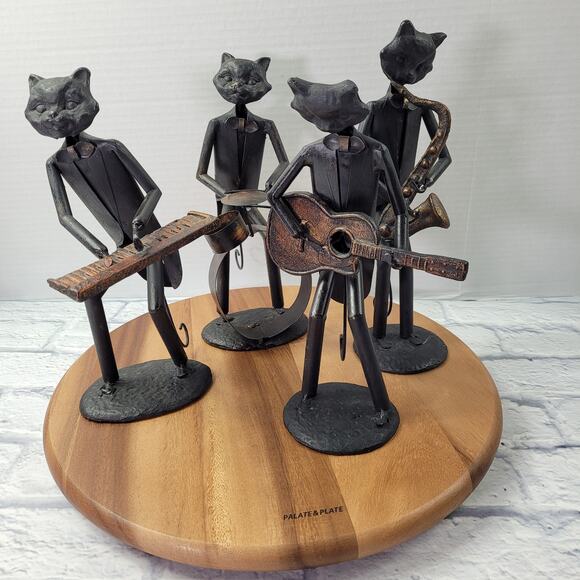 Pier One Imports Metal Jazz Cat Guitarist Sculpture Bowtie - Picture 5 of 9